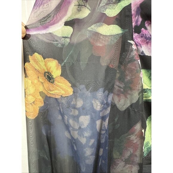 Mac Duggal Size 6 Black Floral 67872 Chiffon Long Sleeve Evening Gown Dress $598 - Picture 10 of 16